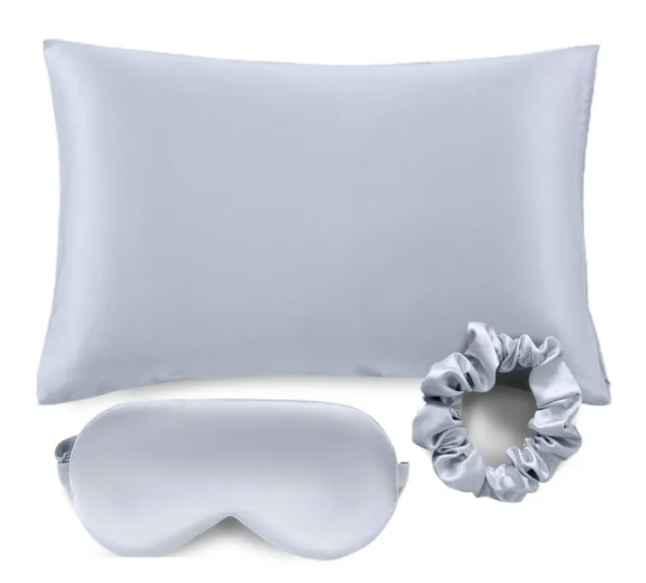Silk-Effect Pillowcase Set – with Sleep Mask & Scrunchie