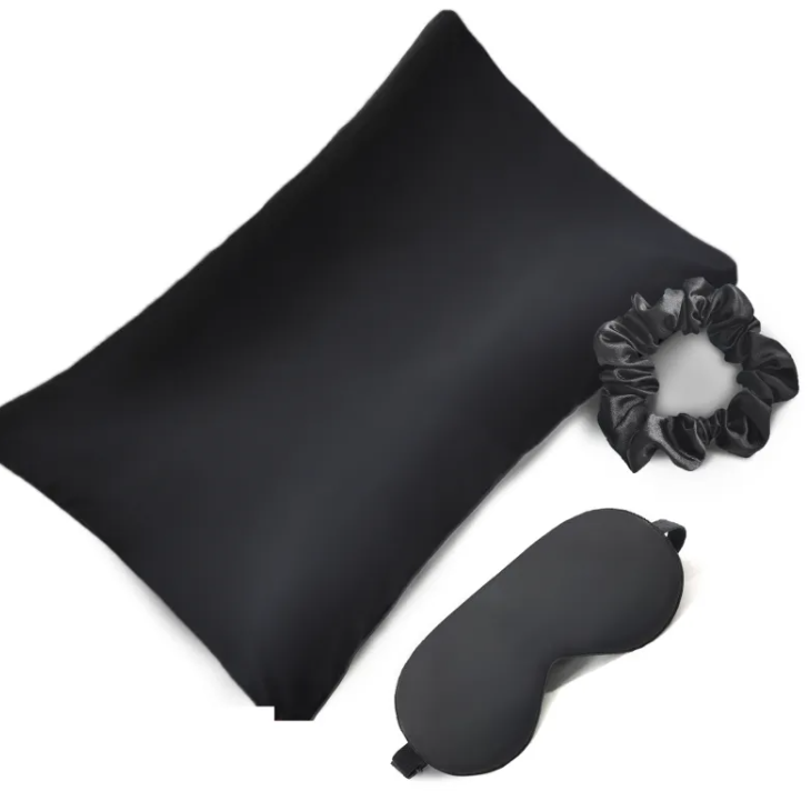Silk-Effect Pillowcase Set – with Sleep Mask & Scrunchie